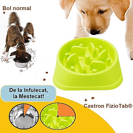 Castron Hranire Lenta pentru Caini, Pentru Prevenirea Indigestiei, Slow Feed Bol Interactiv FizioTab®, Verde [4]