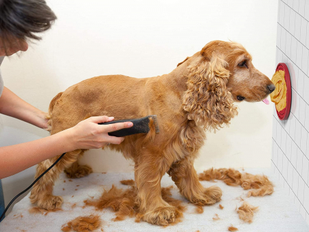 Covoras Hranire Licky Mat, FizioTab® pentru Caini si Pisici, Impotriva Anxietatatii si Plictiselii, 15x15X1 cm, Rosu, Cadou Spatula si 2 Pungi Igienice [2]