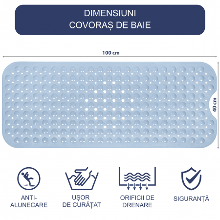 Covoras pentru cada, anti-alunecare, FizioTab®, 100×40 cm, Albastru Inchis [2]
