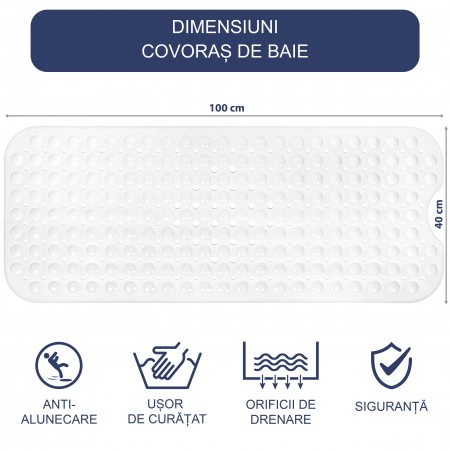 Covoras pentru cada, anti-alunecare, FizioTab®, 100x40 cm, Alb [4]
