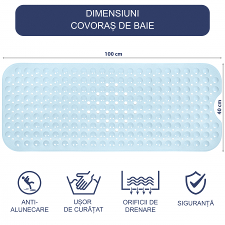 Covoras pentru cada, anti-alunecare, FizioTab®, 100x40 cm, Albastru Deschis [4]