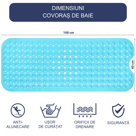 Covoras pentru cada, anti-alunecare, FizioTab®, 100x40 cm, Albastru Turcoaz [2]