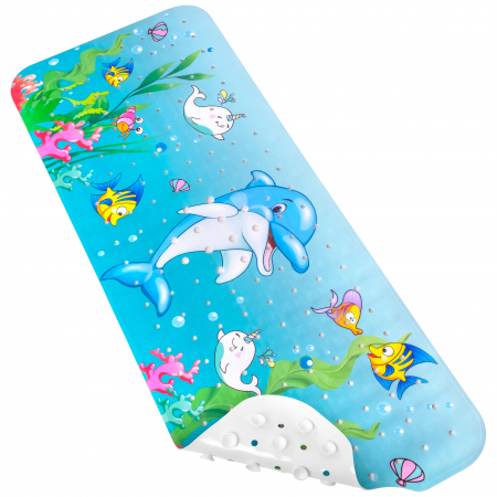 Bebe&Copii - Covoras pentru cada, anti-alunecare, FizioTab®, 100x40 cm, Multicolor, Delfin