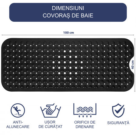 Covoras pentru cada, anti-alunecare, FizioTab®, 100x40 cm, Negru [1]