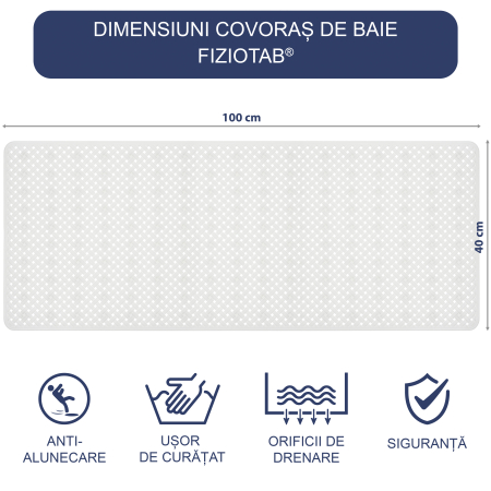 Covoras pentru cada, anti-alunecare, FizioTab®, 100x40 cm, tip impletitura, Alb [3]