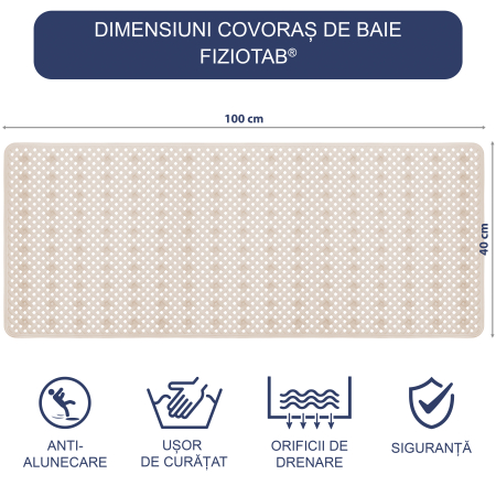 Covoras pentru cada, anti-alunecare, FizioTab®, 100x40 cm, tip impletitura, Bej [3]