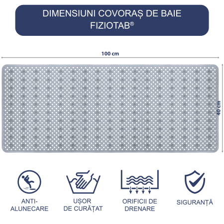 Covoras pentru cada, anti-alunecare, FizioTab®, 100x40 cm, tip impletitura, Gri [3]