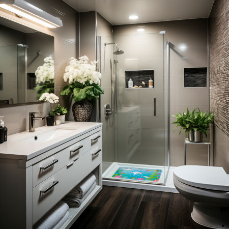 Covoras pentru dus antiderapant FizioTab®, 53x53 cm, Multicolor, Delfin [2]