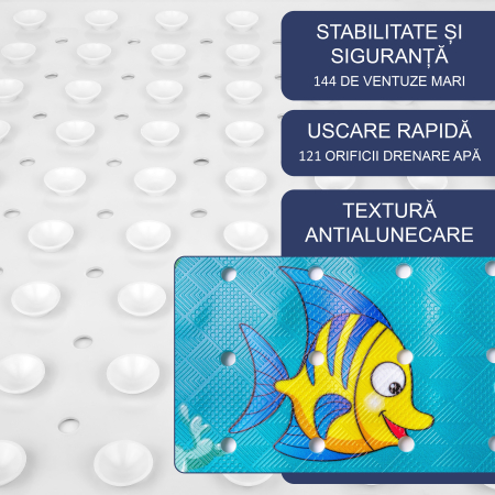 Covoras pentru dus antiderapant FizioTab®, 53x53 cm, Multicolor, Delfin [1]