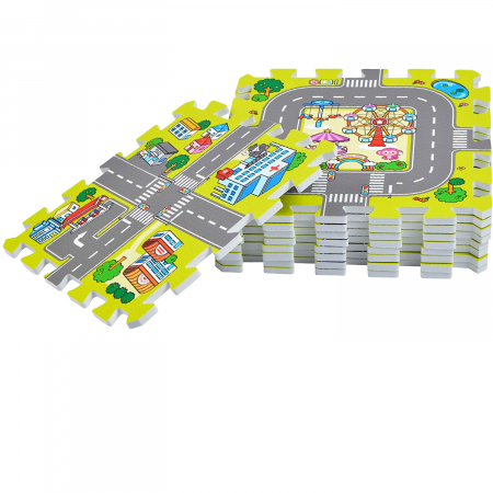 Covoras Puzzle FizioTab® din Spuma EVA, 9 Piese, Imprimeu Stradal si Animale, 90x90 cm [8]