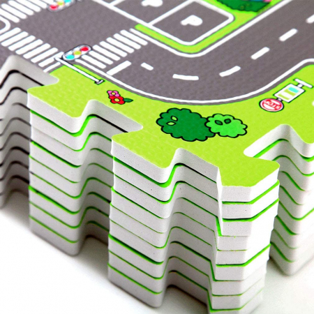Covoras Puzzle FizioTab® din Spuma EVA, 9 Piese, Imprimeu Stradal si Animale, 90x90 cm [10]