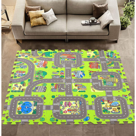 Covoras Puzzle FizioTab® din Spuma EVA, 9 Piese, Imprimeu Stradal si Animale, 90x90 cm [4]