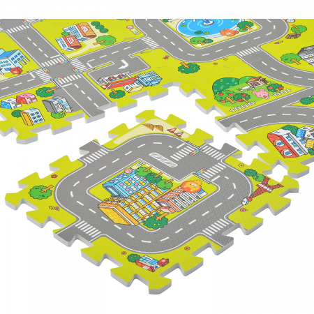Covoras Puzzle FizioTab® din Spuma EVA, 9 Piese, Imprimeu Stradal si Animale, 90x90 cm [9]