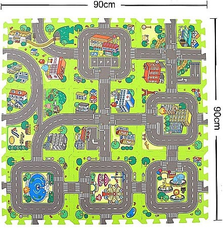 Covoras Puzzle FizioTab® din Spuma EVA, 9 Piese, Imprimeu Stradal si Animale, 90x90 cm [3]