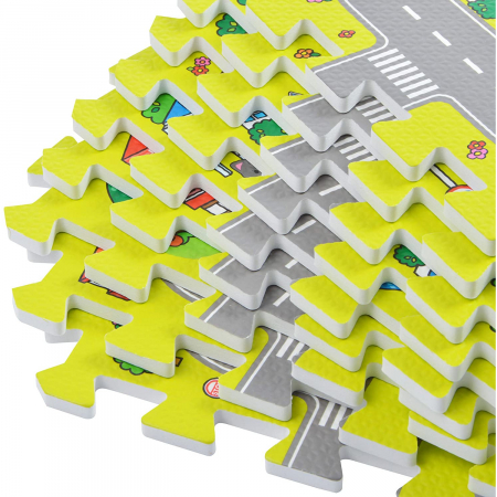Covoras Puzzle FizioTab® din Spuma EVA, 9 Piese, Imprimeu Stradal si Animale, 90x90 cm [7]