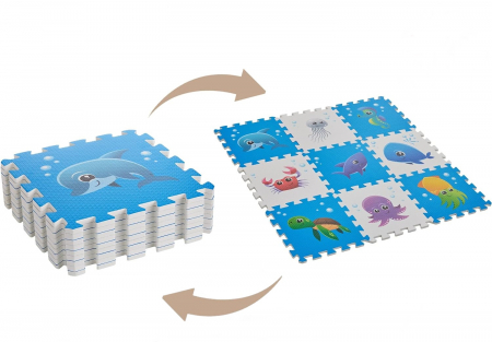 Covoras Puzzle FizioTab® din spuma EVA, 9 piese, Model Ocean, Delfin, 86x86 cm [4]
