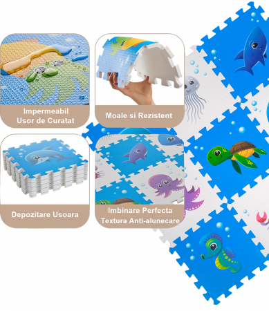 Covoras Puzzle FizioTab® din spuma EVA, 9 piese, Model Ocean, Delfin, 86x86 cm [3]