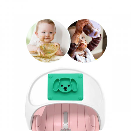 Farfurie compartimentata din silicon FizioTab®, bol de invatare pentru copii cu ventuze, forma catelus, 25.5 cm X 19.5 cm, Verde [3]