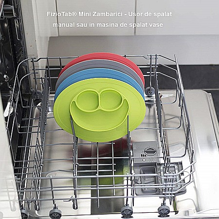 Farfurie Invatare din Silicon pentru Copii, FizioTab®, 3 Compartimente, Mini Zambarici, Albastru [4]