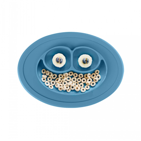 Farfurie Invatare din Silicon pentru Copii, FizioTab®, 3 Compartimente, Mini Zambarici, Albastru [2]