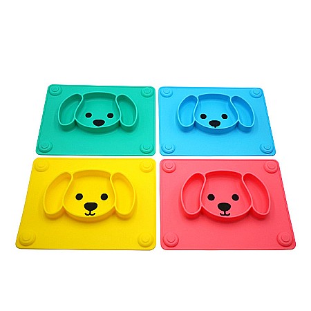 Farfurie Invatare din Silicon pentru Copii, FizioTab®, Antialunecare, 3 Compartimente, Catelus, Albastru [9]