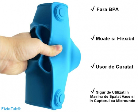 Farfurie Invatare din Silicon pentru Copii, FizioTab®, Antialunecare, 3 Compartimente, Catelus, Albastru [3]