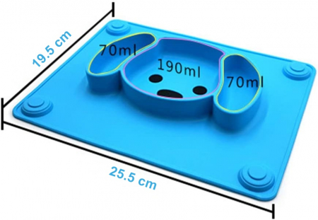 Farfurie Invatare din Silicon pentru Copii, FizioTab®, Antialunecare, 3 Compartimente, Catelus, Albastru [6]