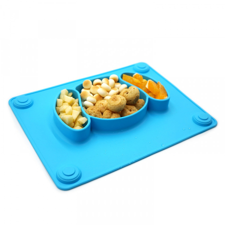 Farfurie Invatare din Silicon pentru Copii, FizioTab®, Antialunecare, 3 Compartimente, Catelus, Albastru [7]