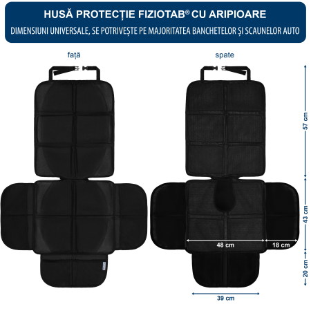Husa Protectie Bancheta Auto Cu Aripioare FizioTab®, 4 Buzunare de Depozitare, Impermeabila, 120 X 84 cm, Negru [4]