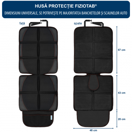 Husa Protectie Bancheta Auto FizioTab®, 2 Buzunare de Depozitare, Impermeabila, 120 X 48 cm, Negru cu Fire Rosii [2]