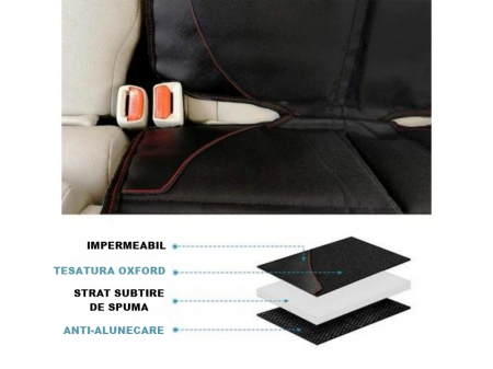 Husa Protectie Bancheta Auto FizioTab®, 2 Buzunare de Depozitare, Impermeabila, 120 X 48 cm, Negru cu Fire Rosii [6]