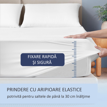 Husa Protectie Saltea Impermeabila FizioTab®, 160x200x30cm, Matlasata cu Vascoza din Bambus, Moale, Respirabila, Lavabila, membrana TPU, Alb [3]