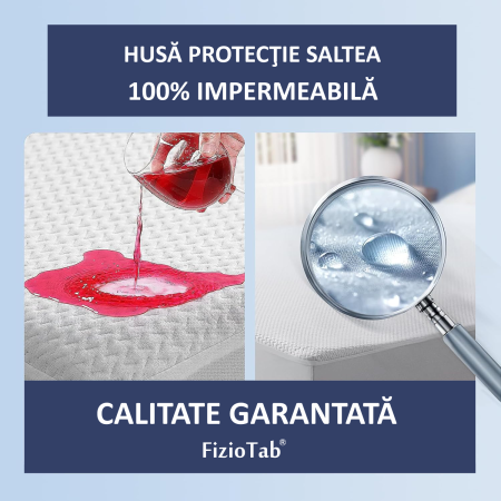 Husa Protectie Saltea Impermeabila FizioTab®, 90x200x30cm, Matlasata cu Vascoza din Bambus, Moale, Respirabila, Lavabila, membrana TPU, Alb [2]