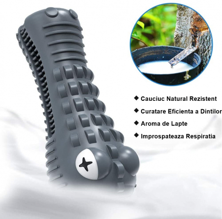 Jucarie de Ros pentru Caini, FizioTab®, Crocodil, Dog Dental Chew Toy, Gri, Cadou Periuta de Curatat [3]