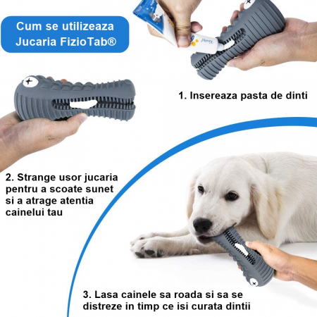 Jucarie de Ros pentru Caini, FizioTab®, Crocodil, Dog Dental Chew Toy, Gri, Cadou Periuta de Curatat [5]