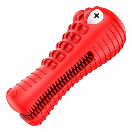 Jucarie de Ros pentru Caini, FizioTab®, Crocodil, Dog Dental Chew Toy, Rosu, Cadou Periuta de Curatat [9]