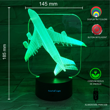 Lampa De Veghe 3D LED FizioTab®, 7 Culori, Lumina Ambientala, Alimentare USB, Avion [2]