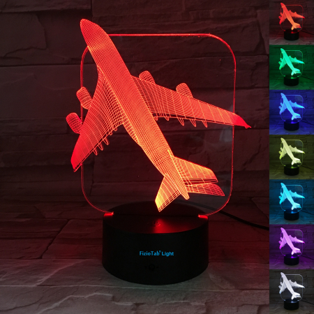 Lampi de veghe - Lampa De Veghe 3D LED FizioTab®, 7 Culori, Lumina Ambientala, Alimentare USB, Avion