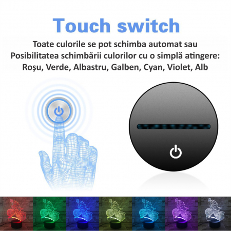 Lampa De Veghe 3D LED FizioTab® 7 Culori, Lumina Ambientala, Alimentare USB, Bicicleta [1]
