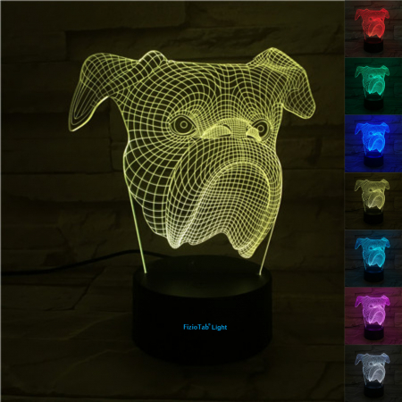 Lampi de veghe - Lampa De Veghe 3D LED FizioTab® 7 Culori, Lumina Ambientala, Alimentare USB, Bulldog