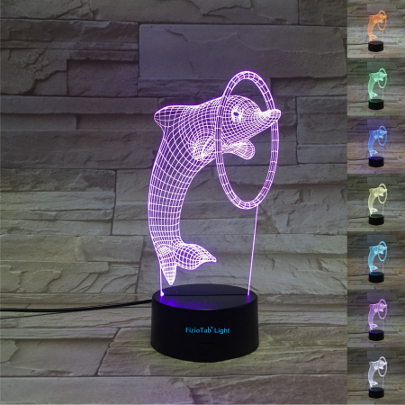 Lampa De Veghe 3D LED FizioTab®, 7 Culori, Lumina Ambientala, Alimentare USB, Delfin