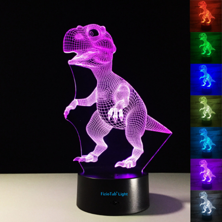 Lampa De Veghe 3D LED FizioTab® 7 Culori, Lumina Ambientala, Alimentare USB, Dinozaur