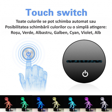 Lampa De Veghe 3D LED FizioTab® 7 Culori, Lumina Ambientala, Alimentare USB, Dinozaur [1]