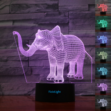 Lampa De Veghe 3D LED FizioTab® 7 Culori, Lumina Ambientala, Alimentare USB, Elefant