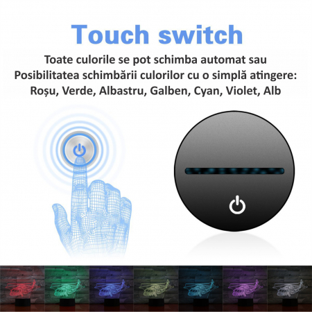 Lampa De Veghe 3D LED FizioTab® 7 Culori, Lumina Ambientala, Alimentare USB, Elicopter [1]