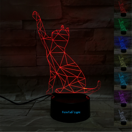 Bebe&Copii - Lampa De Veghe 3D LED FizioTab®, 7 Culori, Lumina Ambientala, Alimentare USB, Pisica