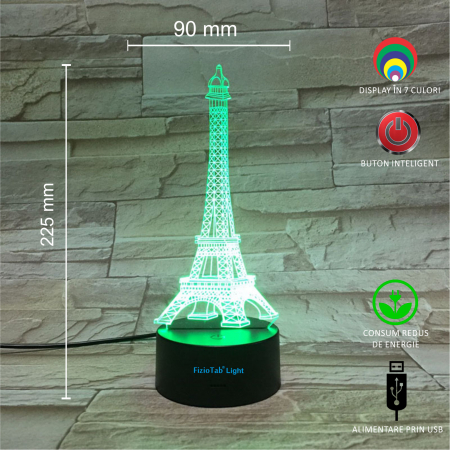 Lampa De Veghe 3D LED FizioTab® 7 Culori, Lumina Ambientala, Alimentare USB, Turnul Eiffel [3]