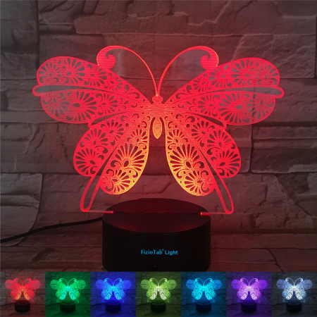 Lampa De Veghe 3D LED FizioTab® 7 Culori, Lumina Ambientala, Alimentare USB, Fluture