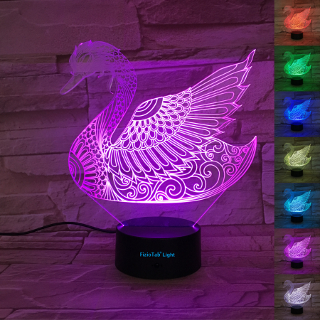 Lampa De Veghe 3D LED FizioTab® 7 Culori, Lumina Ambientala, Alimentare USB, Lebada