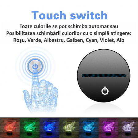 Lampa De Veghe 3D LED FizioTab® 7 Culori, Lumina Ambientala, Alimentare USB, Lebada [1]